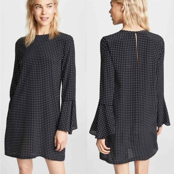 Equipment femme Black White Silk Dot Mari  Shift Dress Tunic flare sleeve small - Picture 1 of 11